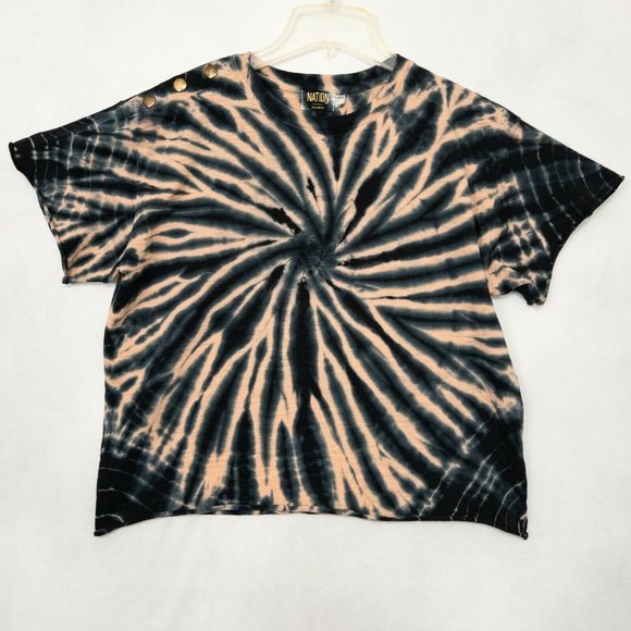 Nation LTD Tops - Nation LTD Los Angeles T Shirt Tie Dye Cropped Snap Buttons Blue Women's Small S
